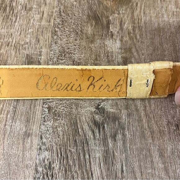 Rare Vintage Alexis Kirk Gold Fashion Belt buckle with ivory embossed leather 30 - Picture 6 of 9